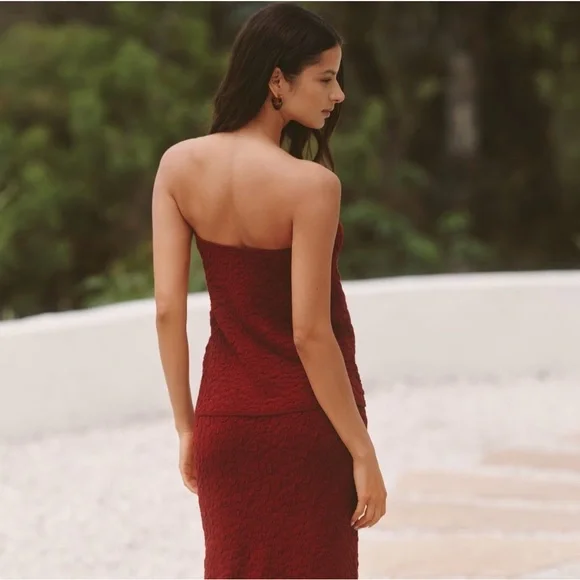 Anthropologie Celandine Puckered Tube Top Dark Red Wine Burgundy Strapless - Picture 4 of 4